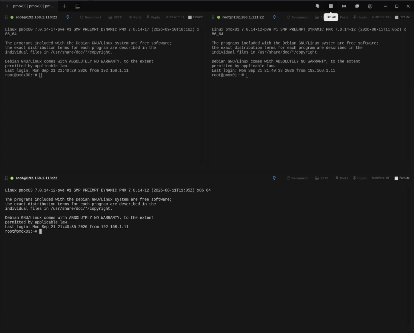 Tiled Tabby Terminal sessions with MultiExec disabled