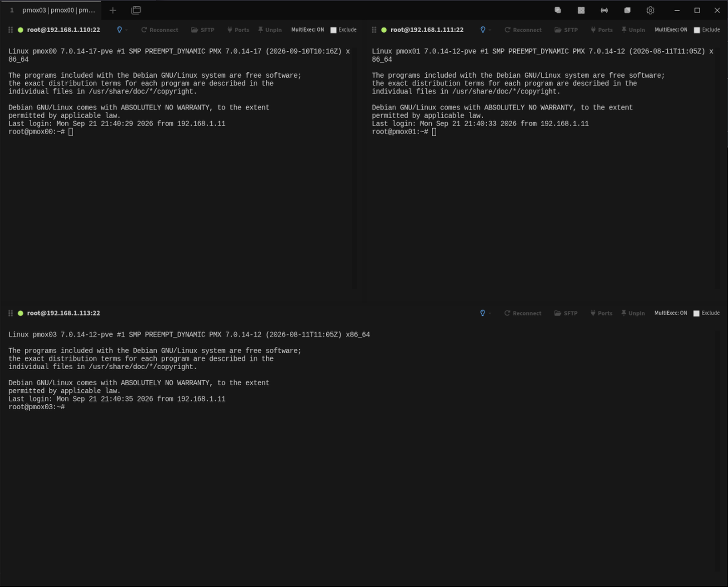 Tabby MultiExec broadcasting input across tiled terminal panes